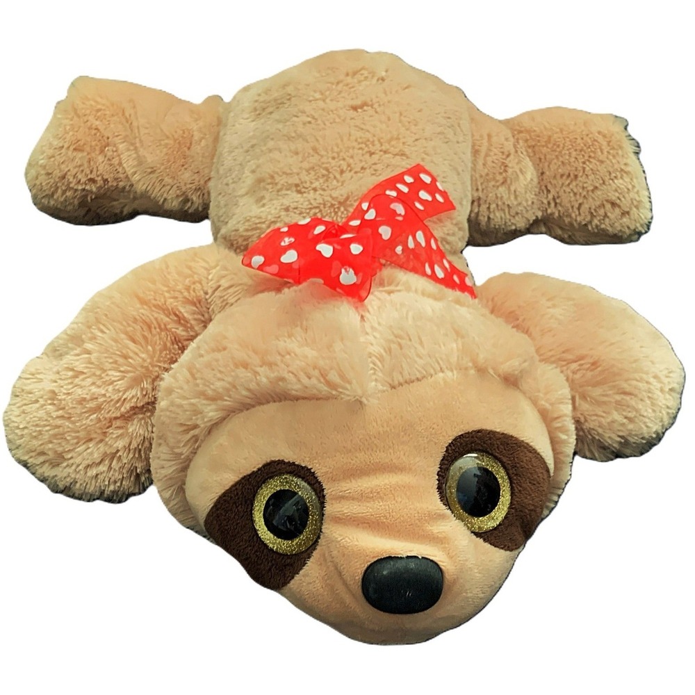 Sloth Pillow Buddy Plush Tan/Brown 24" Red Heart Bow Nice Clean Dan Dee 2019
